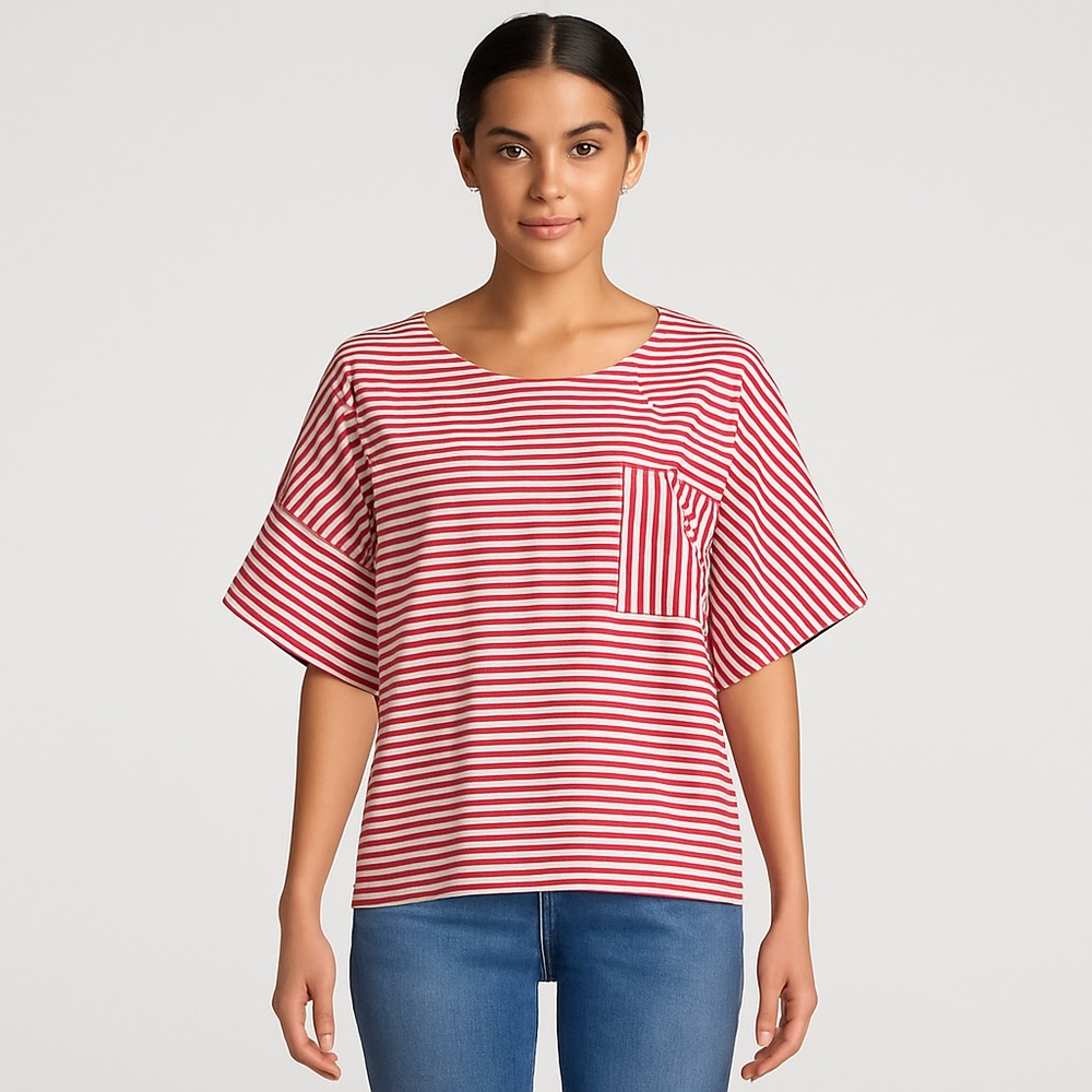 Public School Amos Striped Red Short Sleeve Top